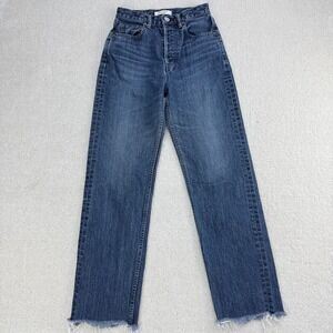 MOUSSY VINTAGE Jeans Women's Size 24 Straight Leg Button Fly Raw Hem Denim